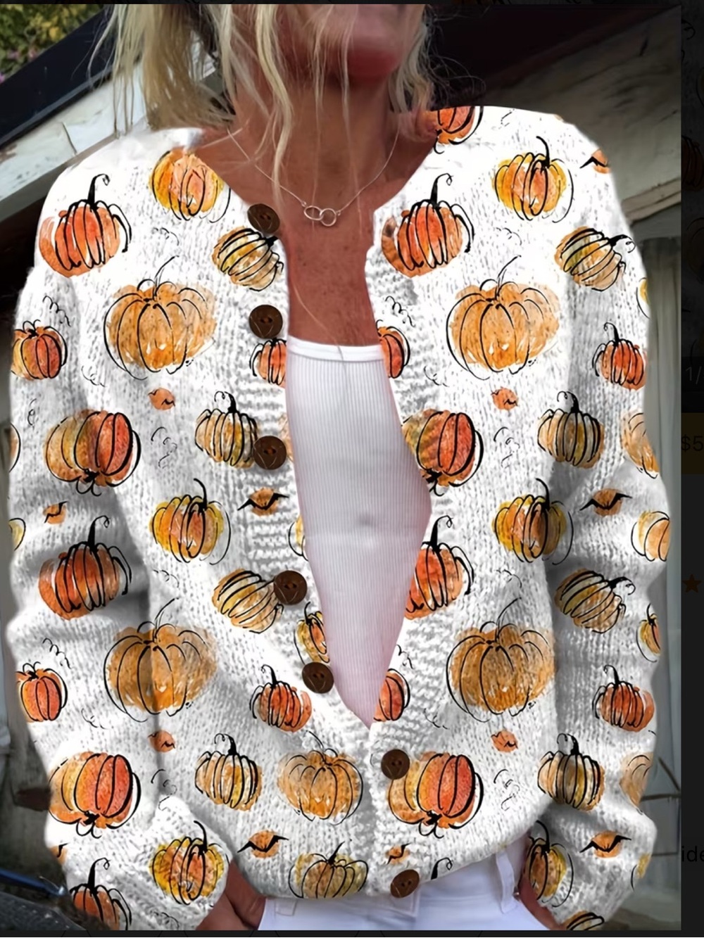 🎃 Pumpkin Print Button Cardigan Cozy Fall Cottagecore Sweater